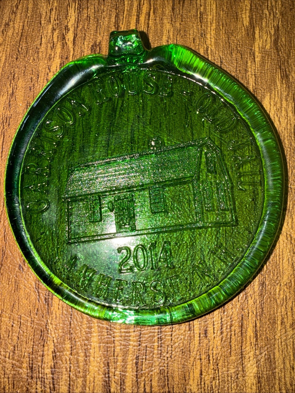 Garrison House Green Glass Holiday Ornament 2014 Design AMHERST NH